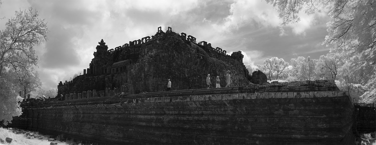 Large Black Forboding Baphuan Temple, with Tourists, in Infrared.